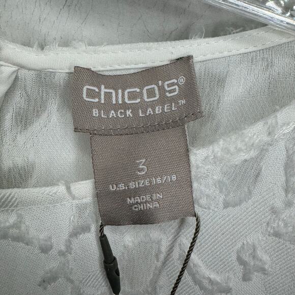 Chico’s Black Label Lace Top 3 XL 16/18 White Bell Sleeve Peplum NWT $149‎ - Picture 3 of 8